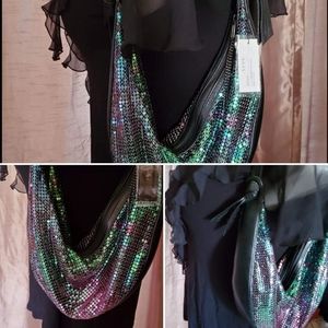 NWT Savanna Black metallic mesh hobo bag